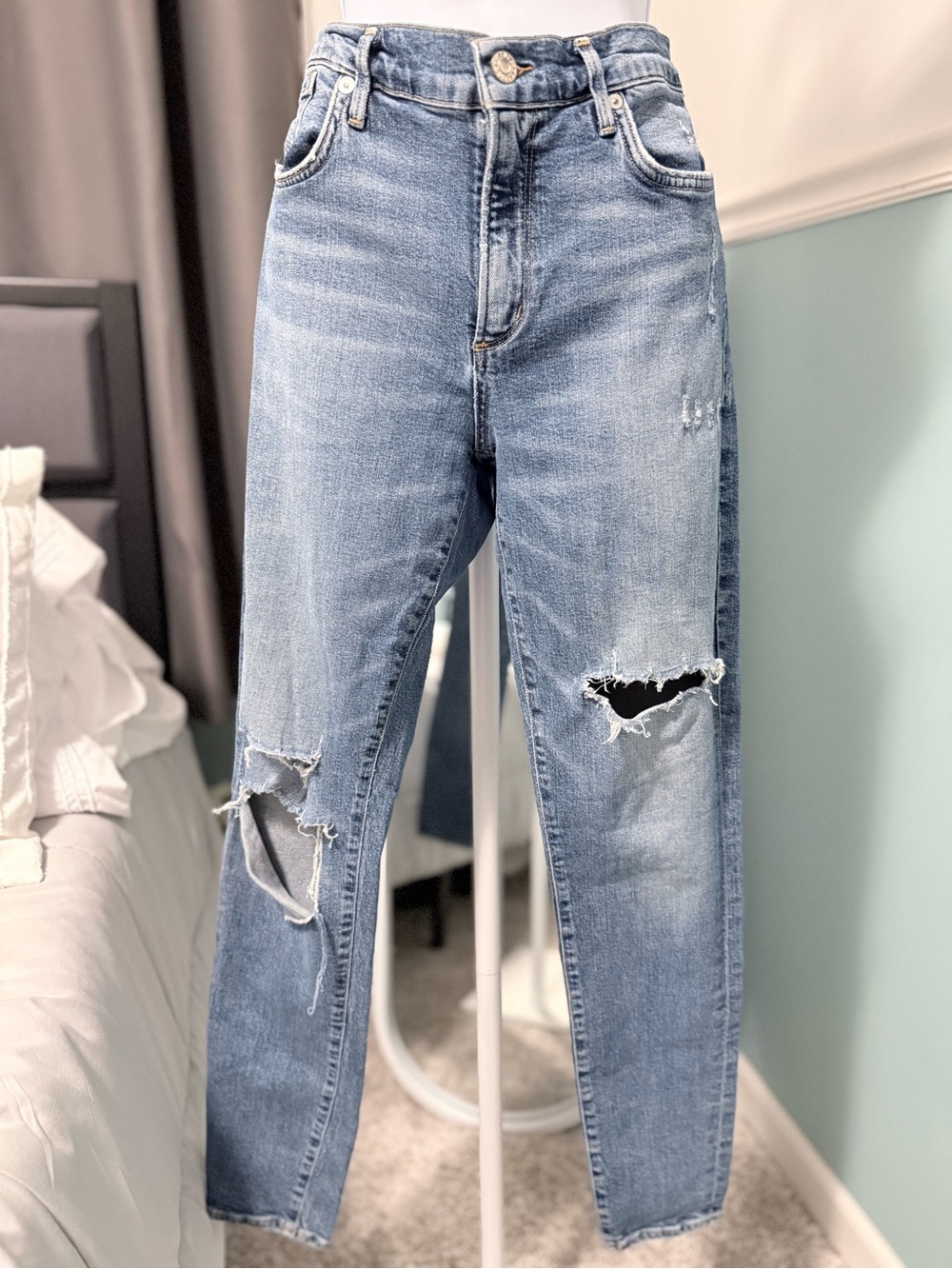 Agolde Light Blue Distressed Boyfriend Jeans